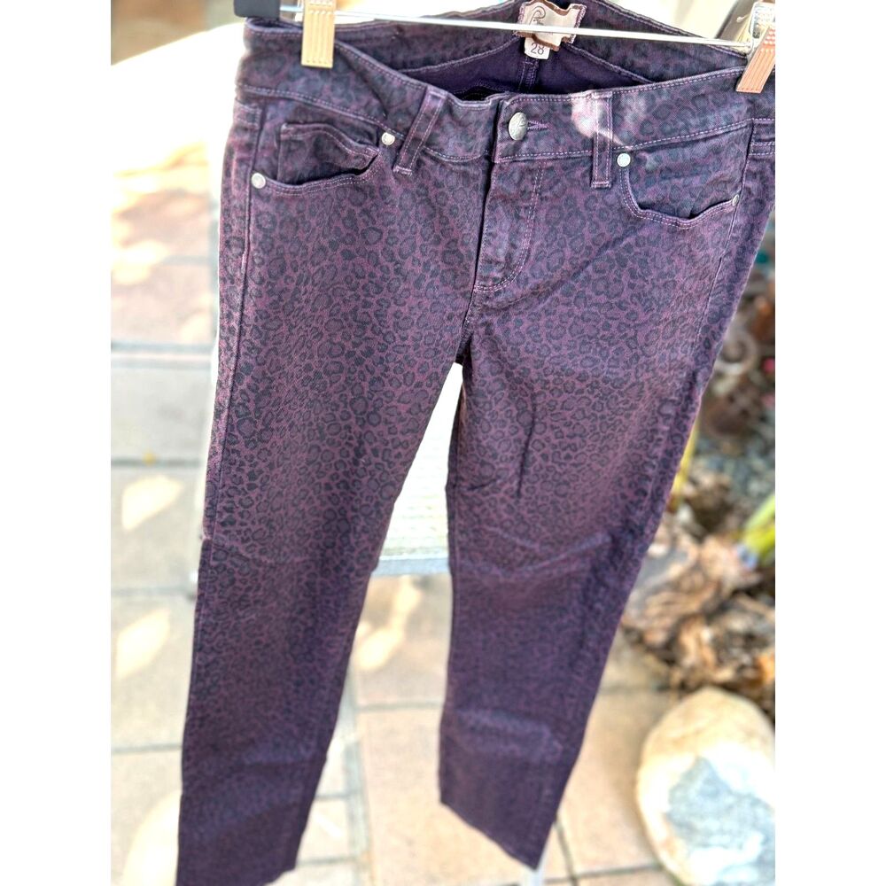 Paige Burgundy Cheetah Cotton 5 Pocket Peg Skinny Ankle Jeans SZ 28 Made in USA